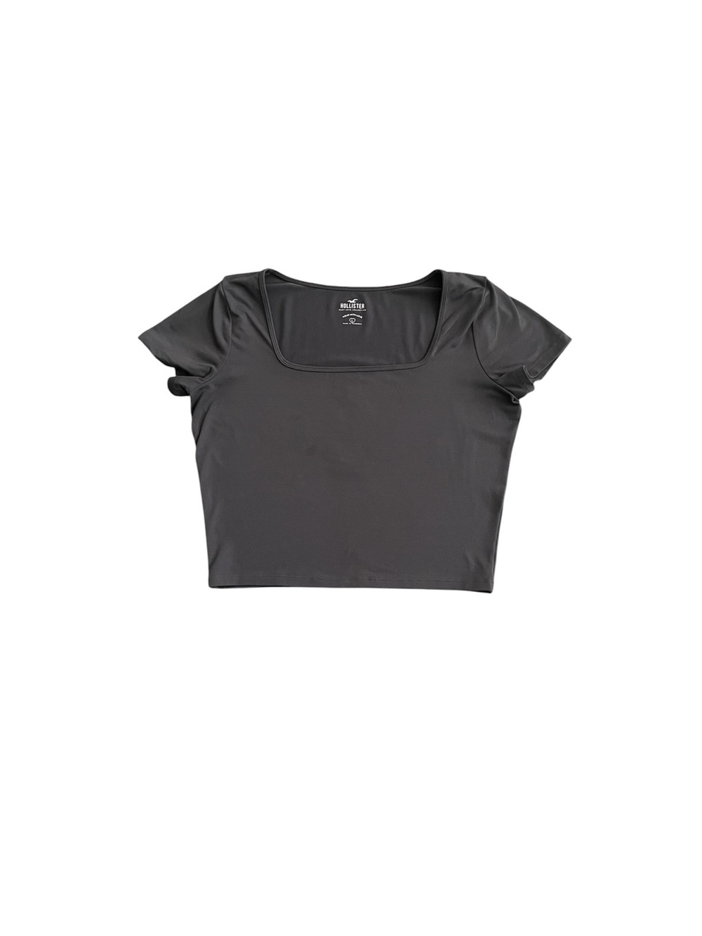 Hollister Must-have Collection dark gray square neck short-sleeve top - large